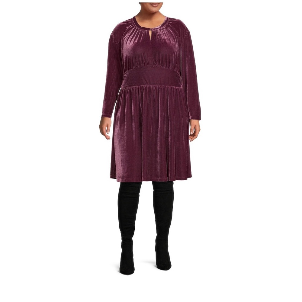 Terra & Sky TS Velvet‎ Dress New Mulberry Purple Elastic Waist Size 2X Stretch